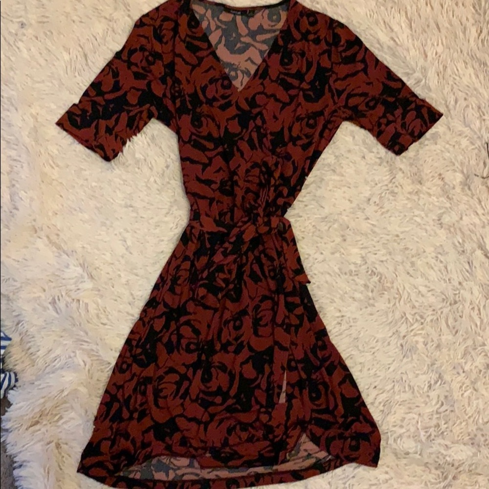 Red and black wrap dress